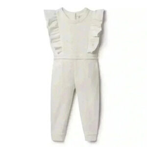 Janie and Jack Girls 5 Jet Ivory Confetti French Terry Pocket Jumpsuit - EUC!